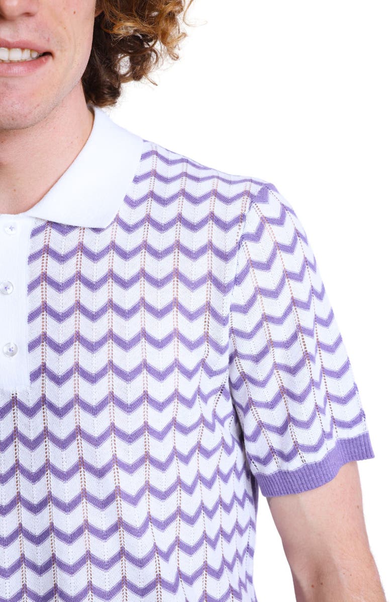 PAISLEY & GRAY Chevron Open Knit Polo, Alternate, color, White & Lilac Zig Zag