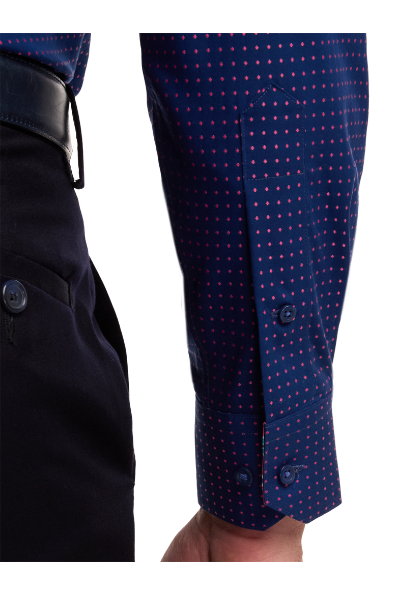 Cotton Spread Collar Poplin Slim Contrast Trim Button Cuff Long Sleeve Shirt, Alternate, color, Navy/Pink