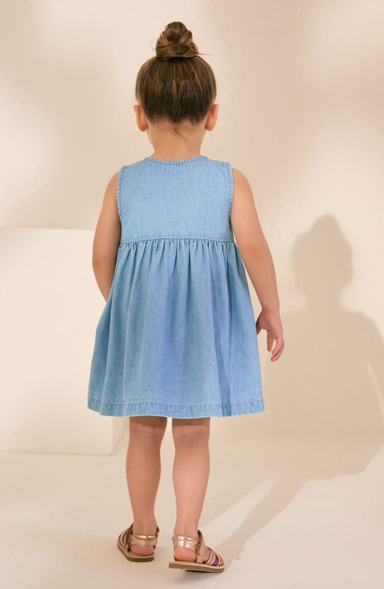 NEXT Kids' Floral Embroidered Sleeveless Denim Dress, Alternate, color, 