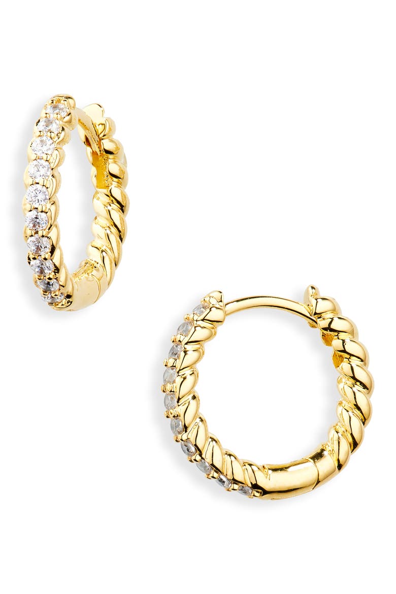 Demi Fine Pavé Twisted Huggie Hoop Earrings, Main, color, GOLD