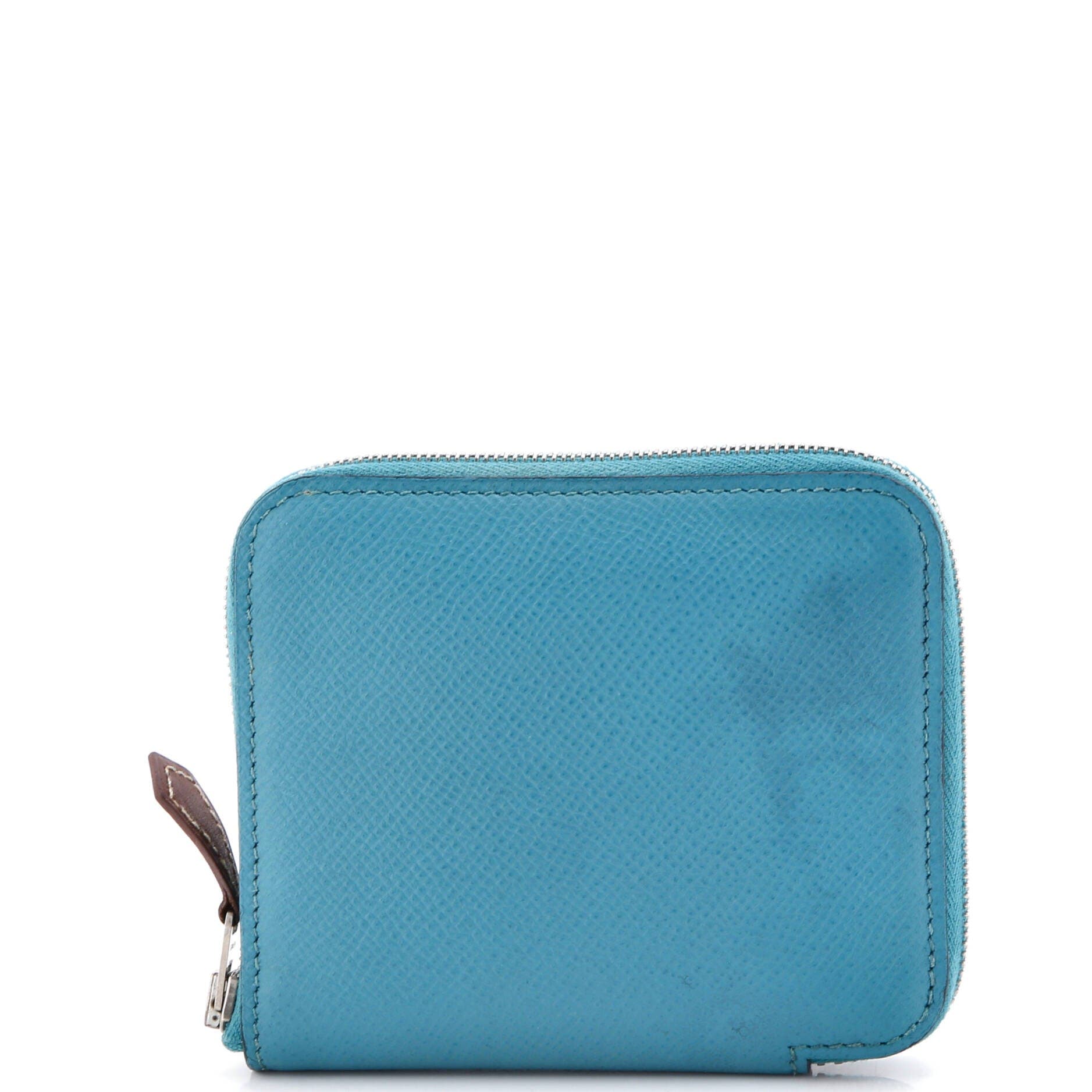 Pre-Owned Hermes Azap Zip Around Wallet Silk'in Epsom Compact, Main, color, Bleu Paon