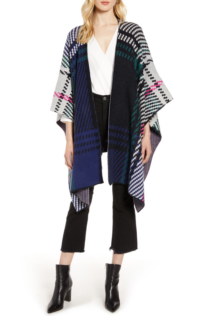 Halogen<sup>®</sup> Plaid Cashmere Ruana, Main, color,