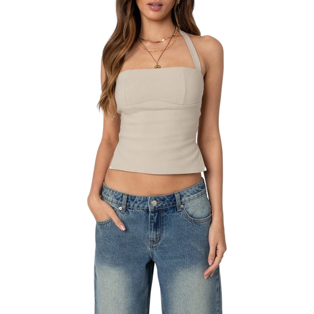 EDIKTED Dara Halter Top in Beige at Nordstrom, Size X-Large