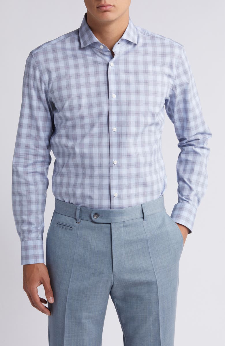 BOSS Hank Slim Fit Plaid Stretch Dress Shirt, Main, color, 