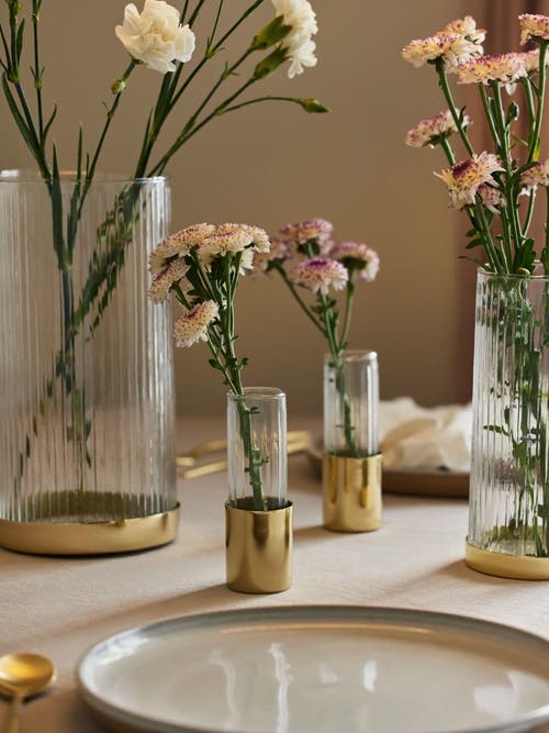 Fleck Fluted Glass Bud Vases In Gold