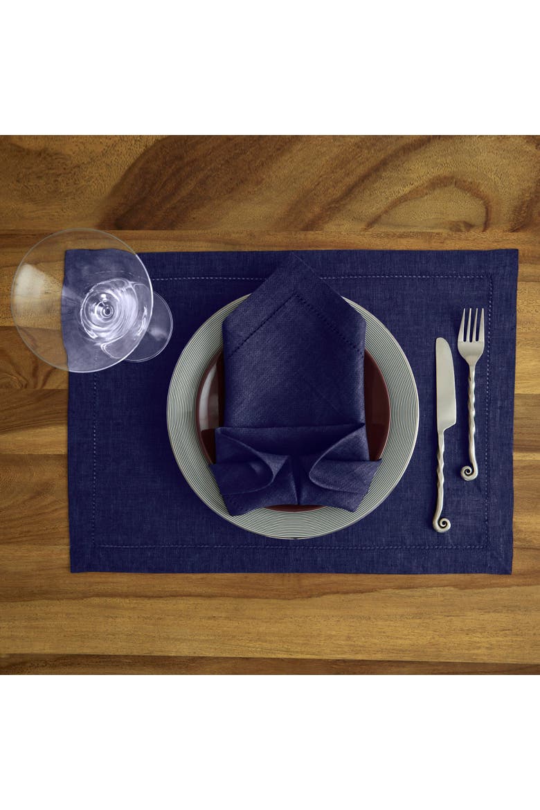 Linen Placemats Set of 4, 14 x 19" - Milan, Alternate, color, Chambray Navy