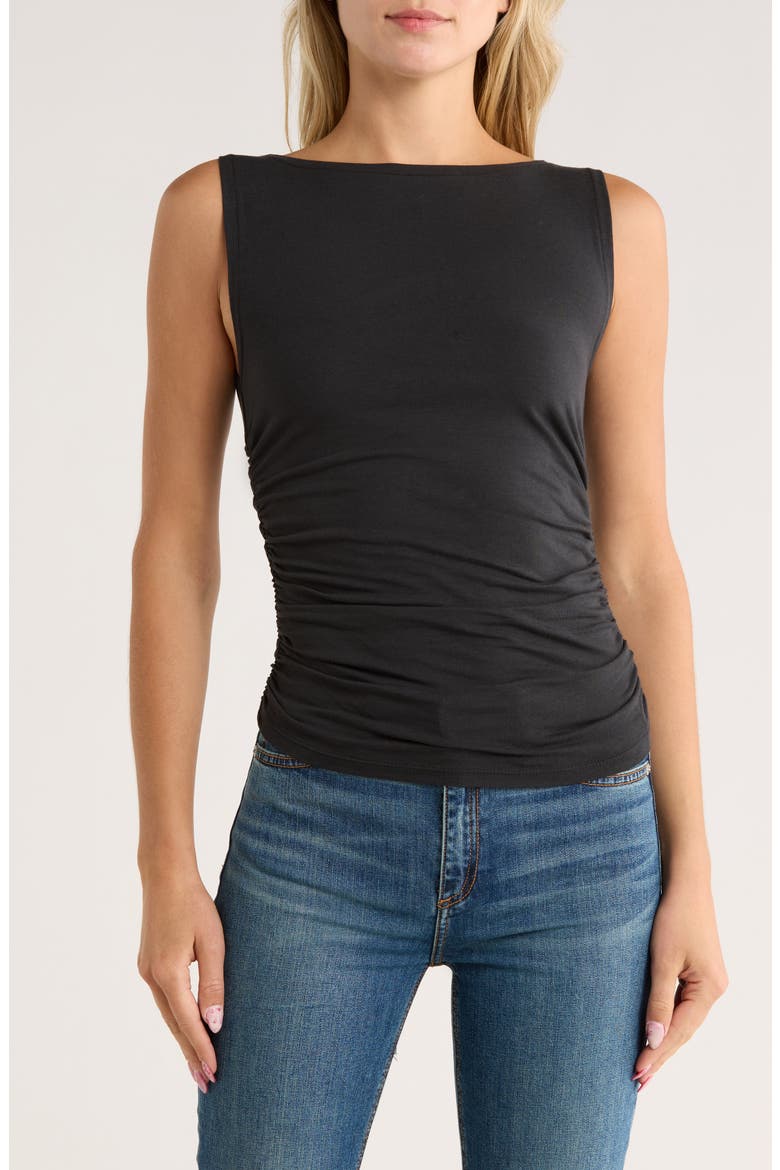 Lucy Ruched Sleeveless Top, Main, color, BLACK