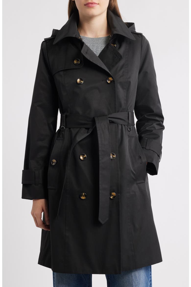 Double Breasted Trench Coat, Main, color, BLACK