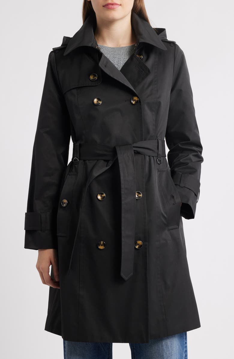London Fog Double Breasted Trench Coat, Main, color, Black