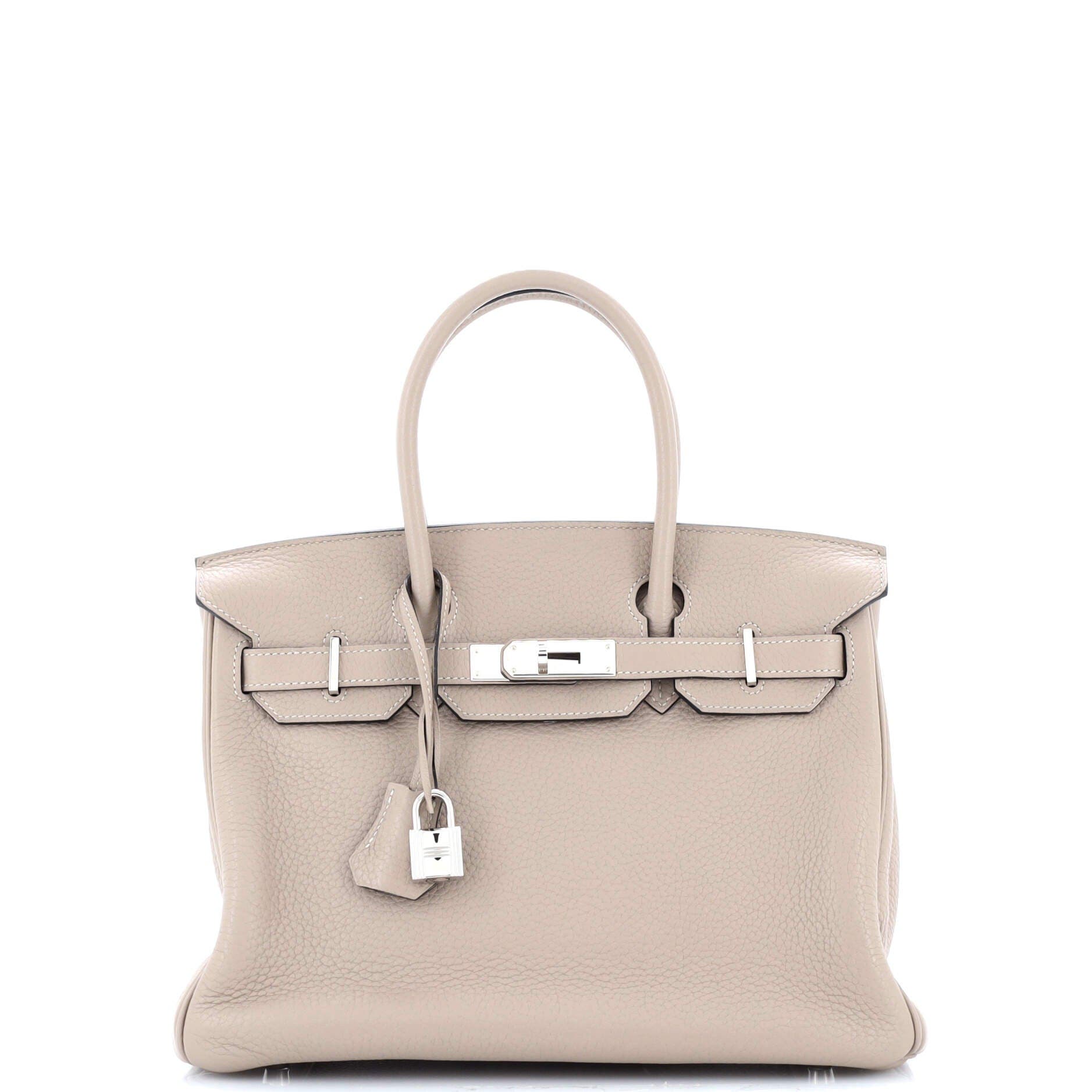 Pre-Owned Hermes Birkin Handbag Grey Clemence with Palladium Hardware 30, Main, color, 