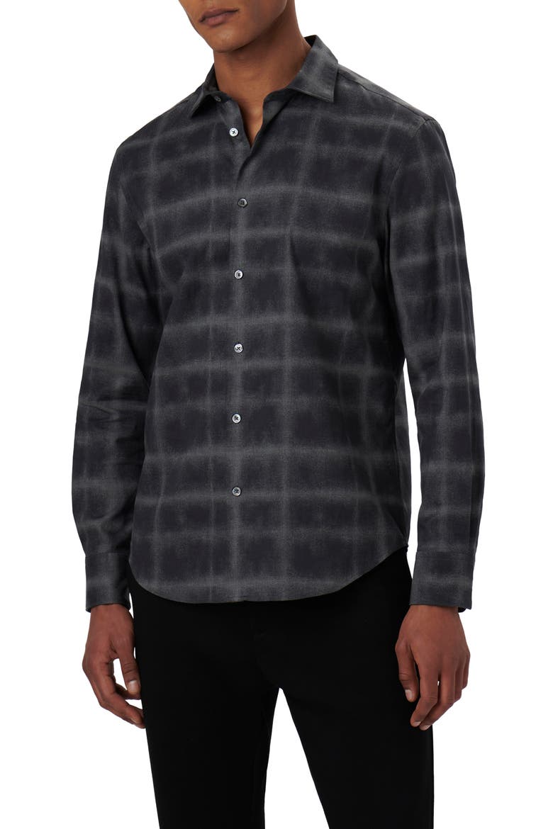 Axel Shaped Fit Windowpane Plaid Stretch Cotton Button-Up Shirt, Main, color, ANTHRACITE