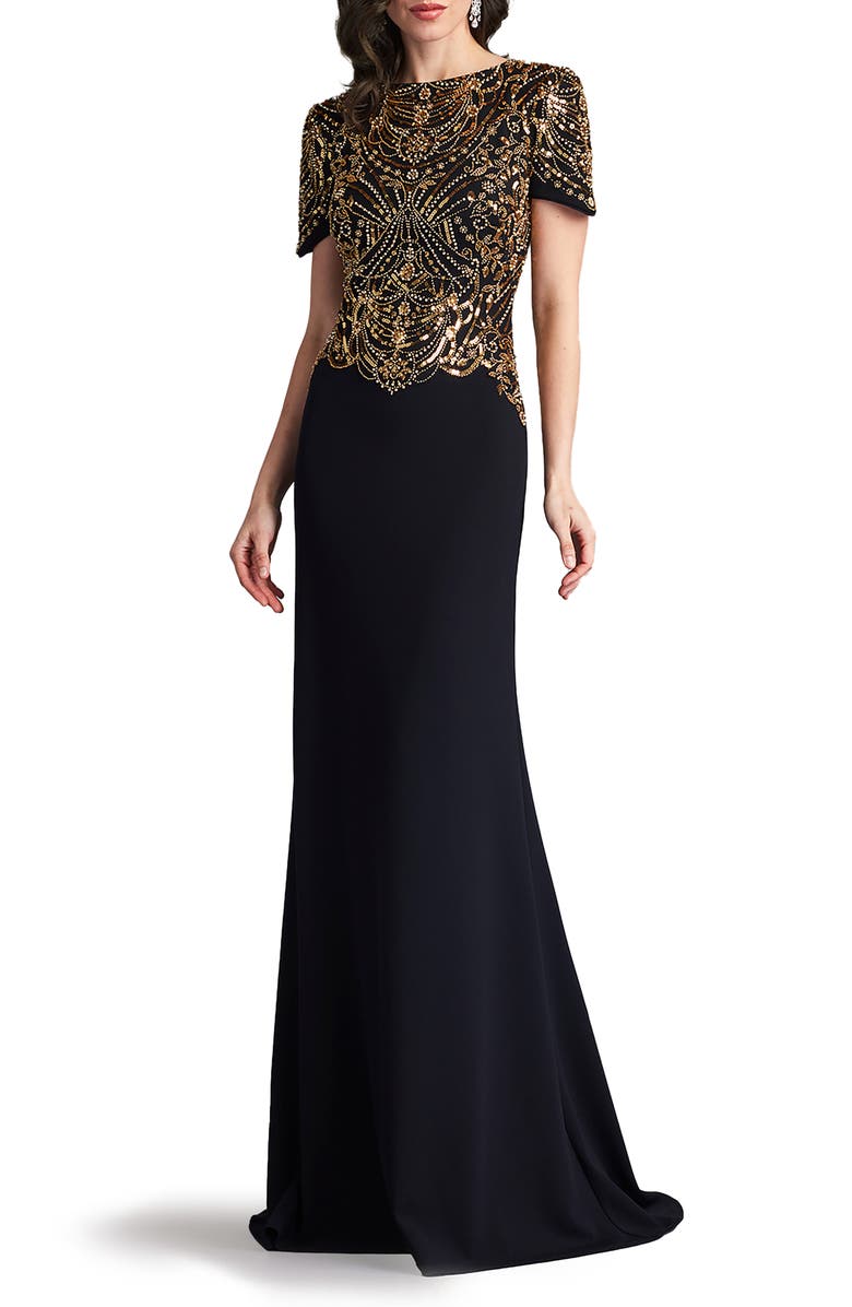 Tadashi Shoji Embellished Bodice Body-Con Gown, Alternate, color, 