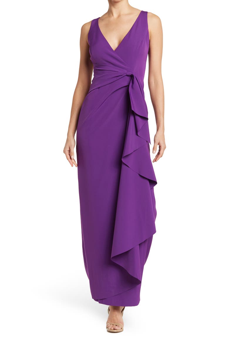 Wrap Cascade Gown, Main, color, GRAPE