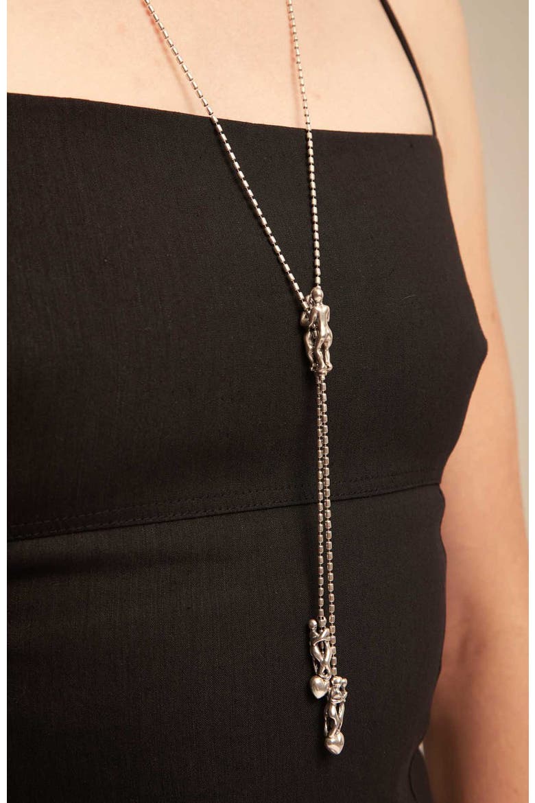 Long Adjustable Chain Necklace With Three Figures, Alternate, color, Silver