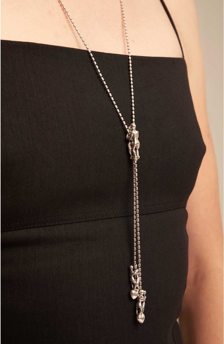 UNODE50 Long Adjustable Chain Necklace With Three Figures, Alternate, color, Silver