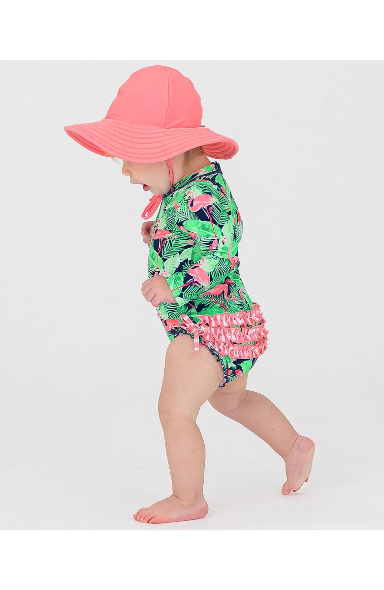 RuffleButts Long Sleeve UPF50 One Piece Rash Guard, Alternate, color, Flamingo Frenzy