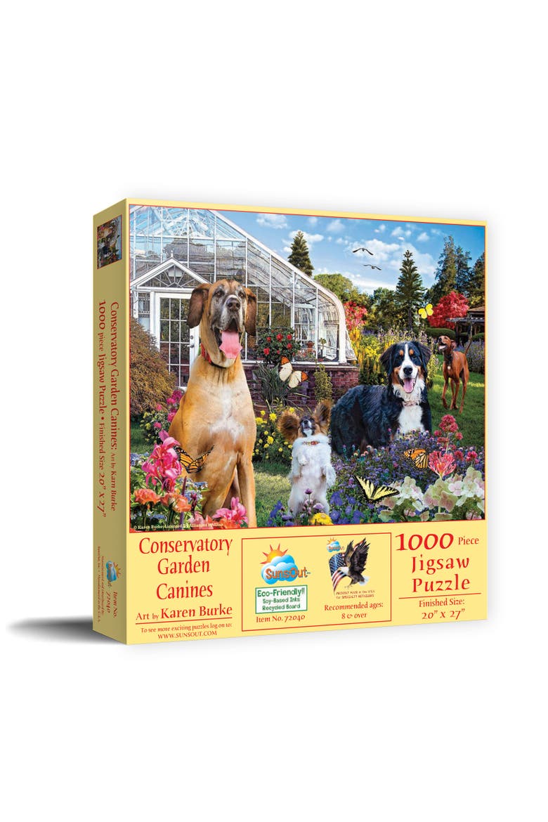 Conservatory Garden Canines 1000 piece Jigsaw Puzzle for Adults, Main, color, Multicolor