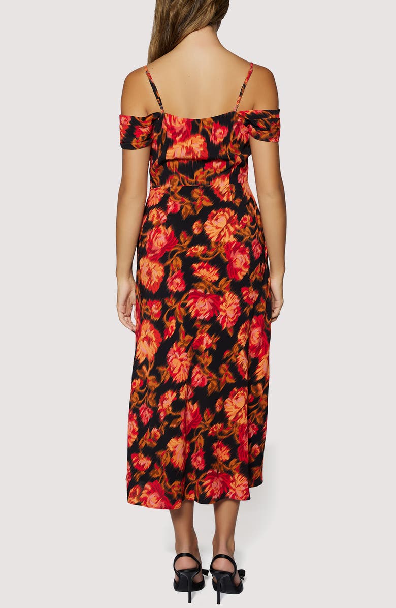 Lost + Wander Evenign Bloom Cold Shoulder Midi Dress, Alternate, color, Black Red Floral