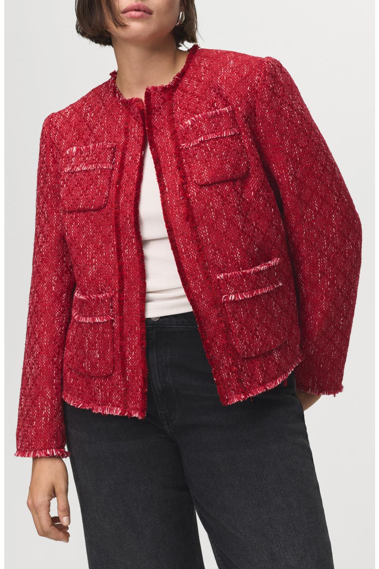 Frayed Tweed Jacket, Main, color, RED