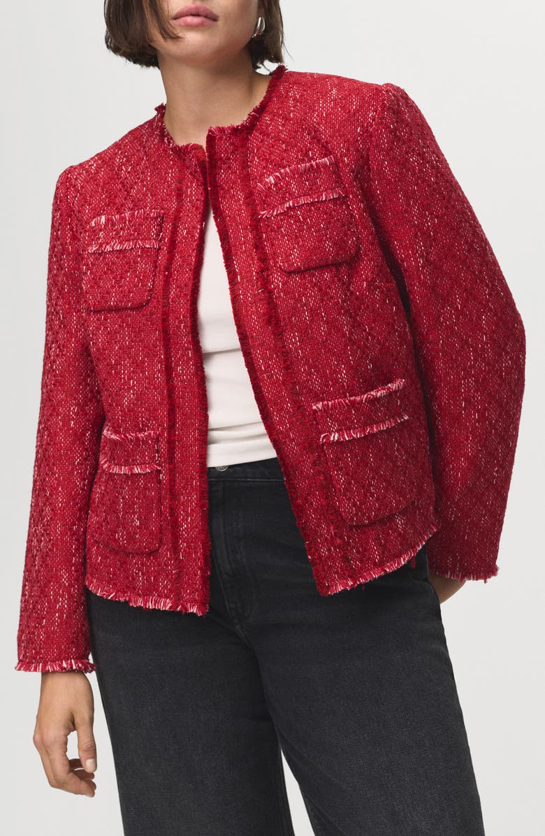 MANGO Frayed Tweed Jacket, Main, color, Red