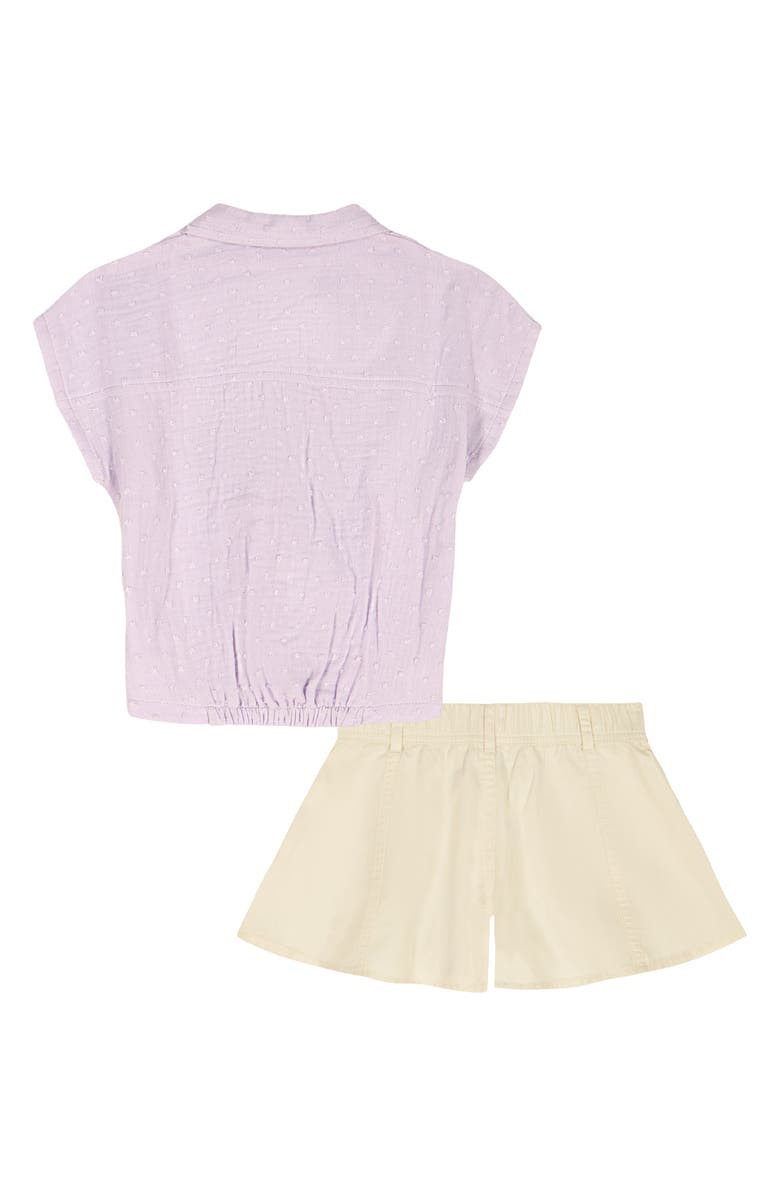 Calvin Klein Kids' Clip Dot Polo & Shorts Set, Alternate, color, Purple/ Beige Multi