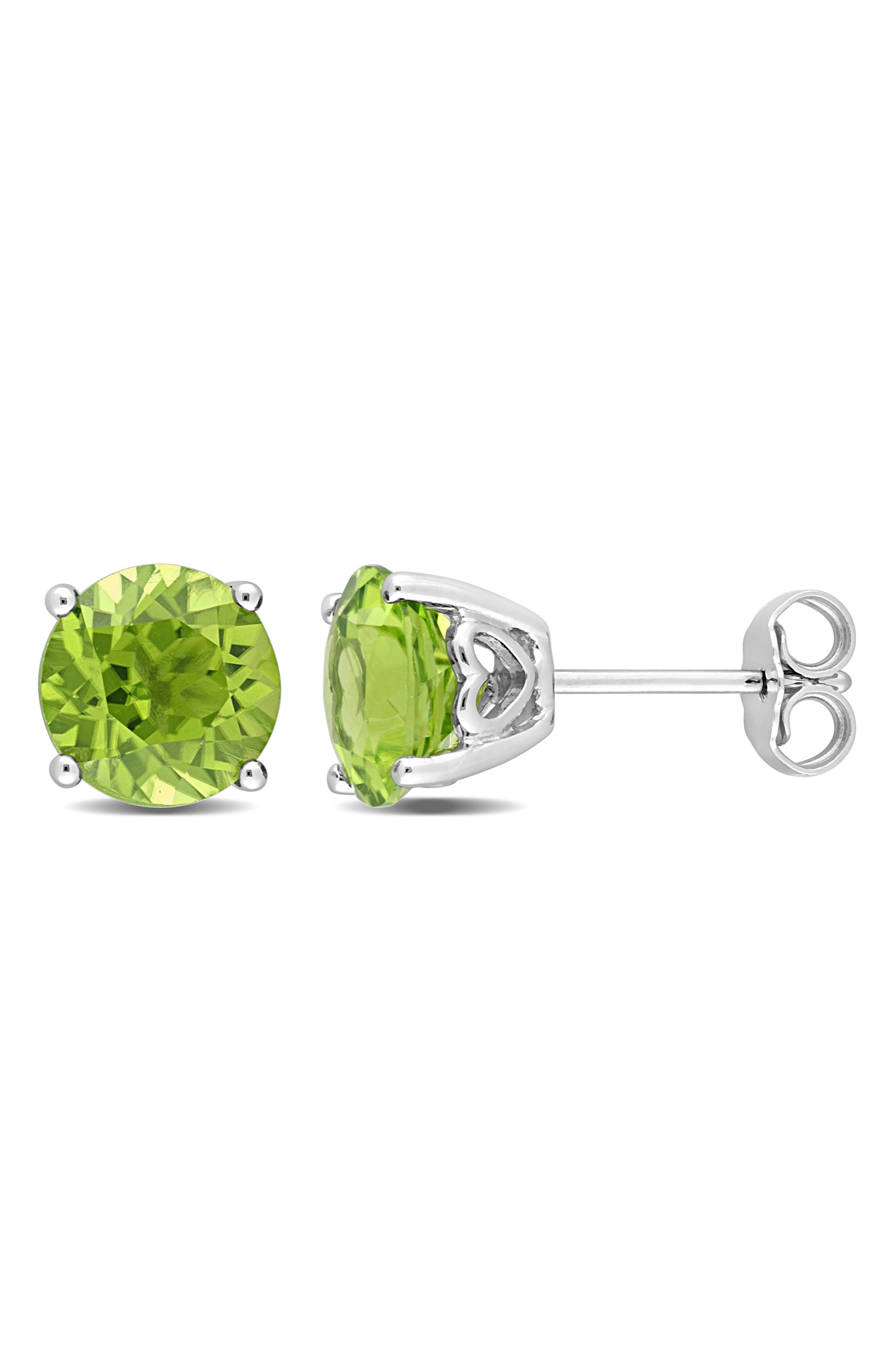 DELMAR Sterling Silver Round Peridot Stud Earrings