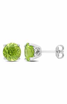 DELMAR Sterling Silver Round Peridot Stud Earrings