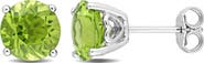 DELMAR Sterling Silver Round Peridot Stud Earrings