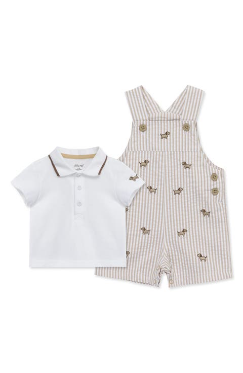 Puppies Cotton Polo & Seersucker Overalls Set (Baby)