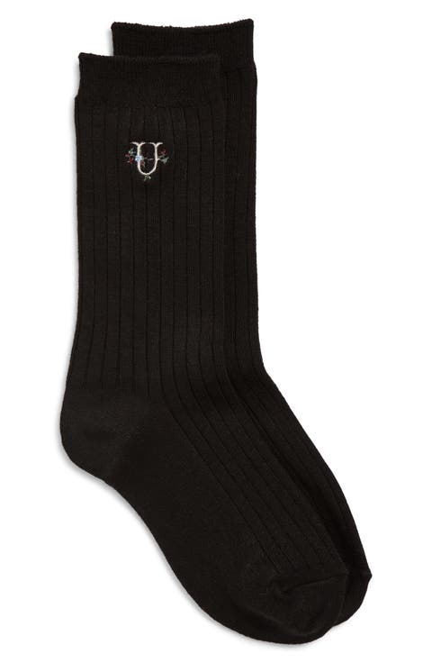 Logo Embroidered Rib Crew Socks