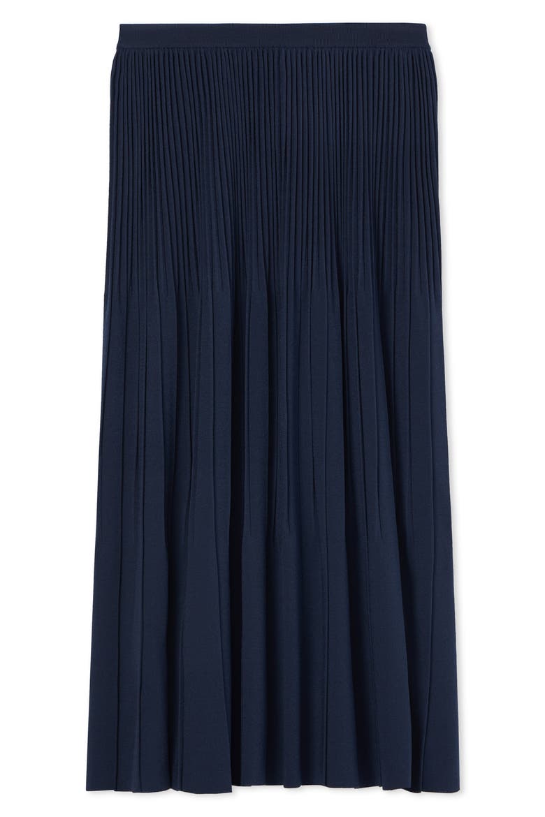 Pleated Knit Midi Skirt, Main, color, NAVY