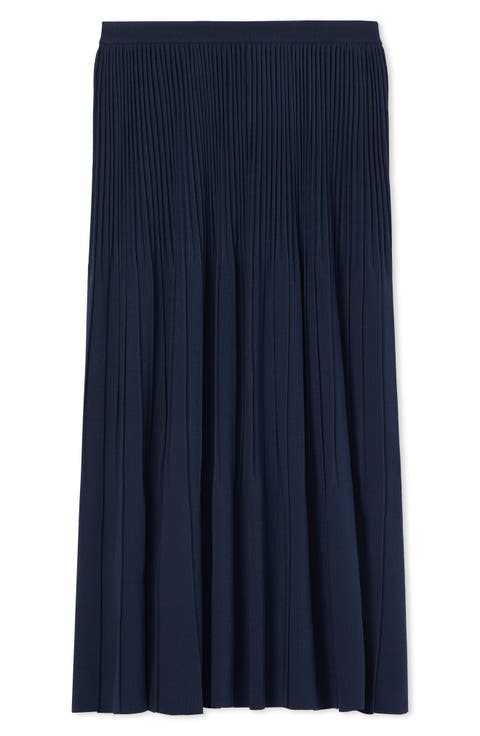 Pleated Knit Midi Skirt