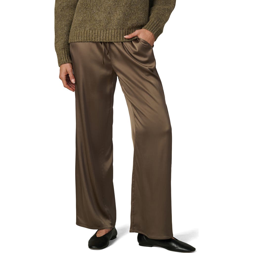 Joe's Jeans The Mina Satin Drawstring Wide Leg Pants In Brown
