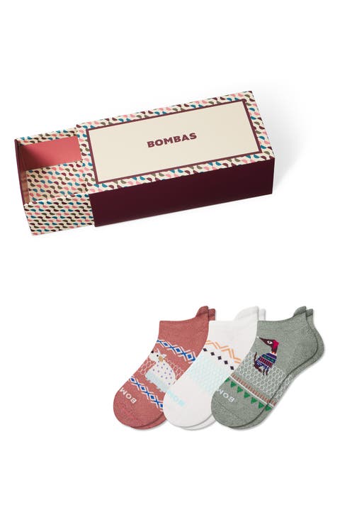 Holiday Assorted 3-Pack Cotton Blend Ankle Socks Gift Box