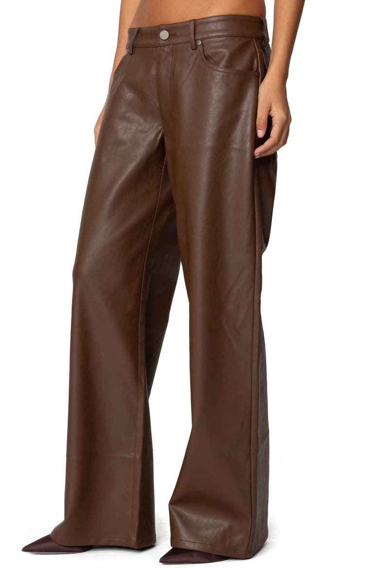 Tatiana Low Rise Wide Leg Faux Leather Pants, Alternate, color, BROWN