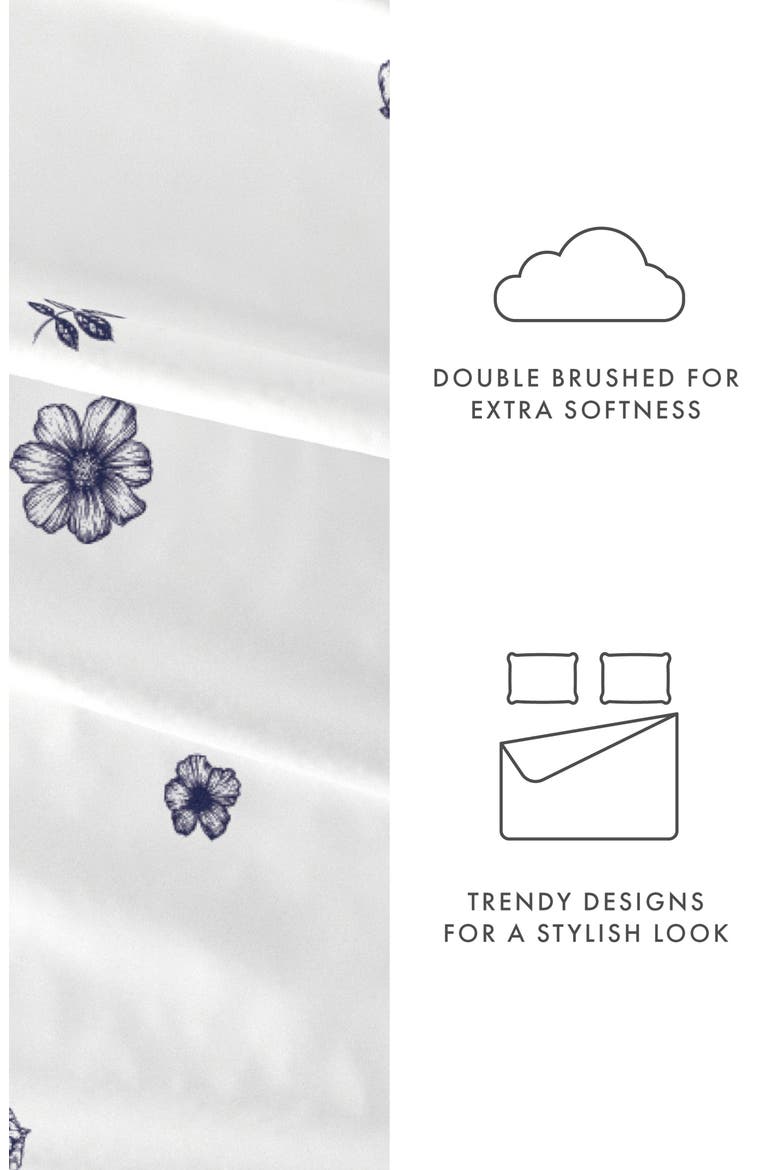 HOME SPUN Premium Ultra Soft Indigo Flowers Pattern 4-Piece Bed Sheet Set, Alternate, color, NAVY