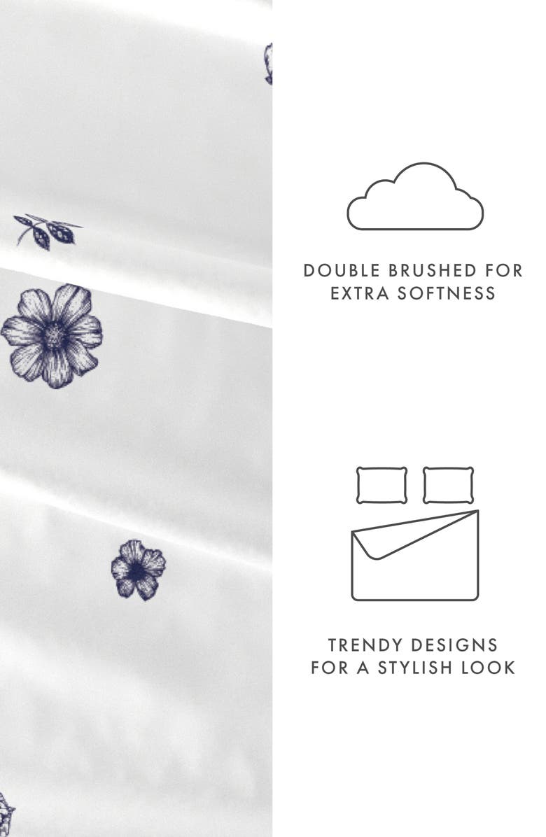 HOMESPUN HOME SPUN Premium Ultra Soft Indigo Flowers Pattern 4-Piece Bed Sheet Set, Alternate, color, Navy