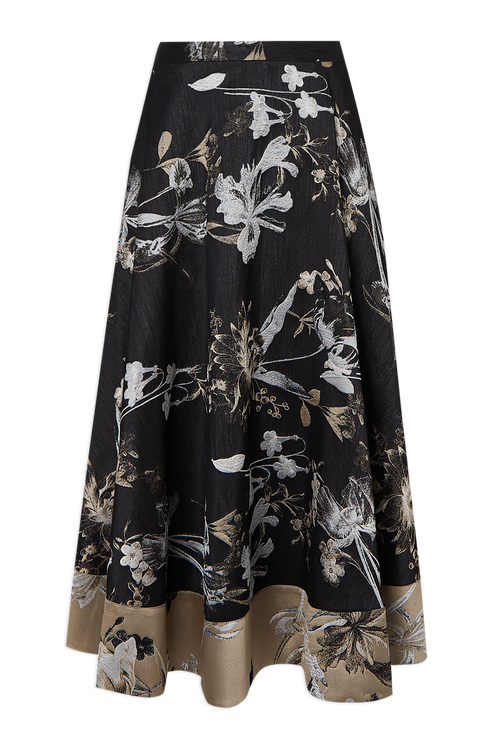 Karen Millen Floral Jacquard Tailored Full Midi Skirt In Black