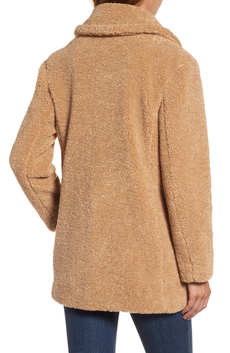 Kensie Teddy Bear Notch Collar Faux Fur Coat, Alternate, color, 