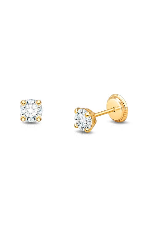 14K Gold 4mm Crystal Birthstone Studs Screw Back Earrings