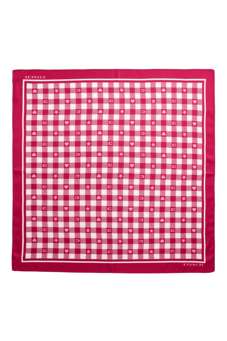 Gingham Play Silk Scarf, Alternate, color, DARK FUCHSIA