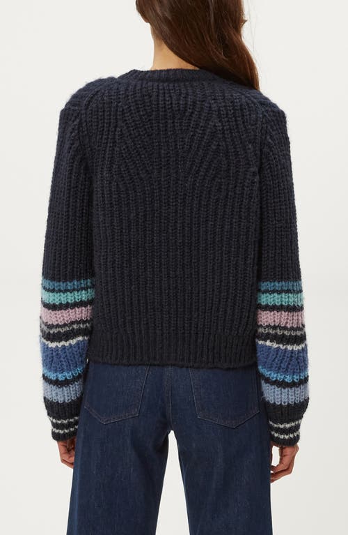 Michael Stars Lumi Striped Crew Cardigan In Black