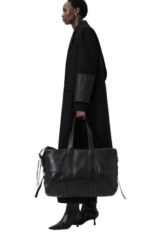 Allsaints Ares Large Grained Leather Holdall Tote In Black