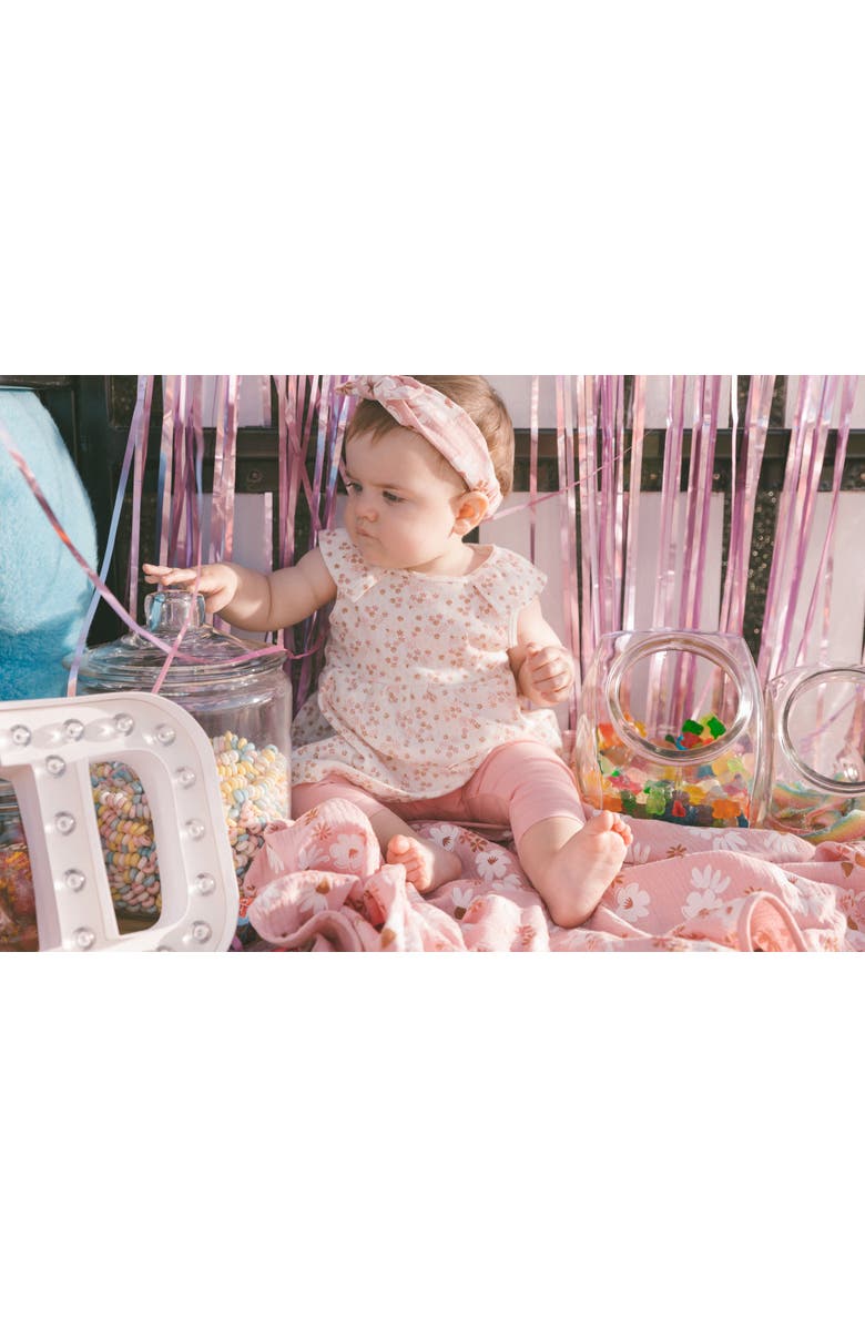 Deux par Deux Baby Girl's Printed Organic Cotton Tunic And Leggings Set White With Pink Flowers, Alternate, color, White With Pink Flowers