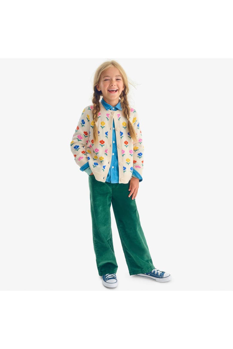 Kids Cardigan In Fall Florals, Alternate, color, Oat Rainbow Blooms