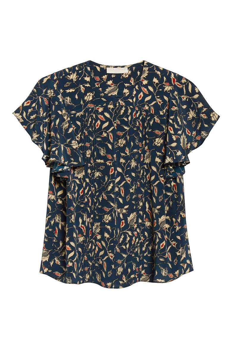 Adoni Floral Silk Split Neck Top, Alternate, color, MIDNIGHT GARDEN