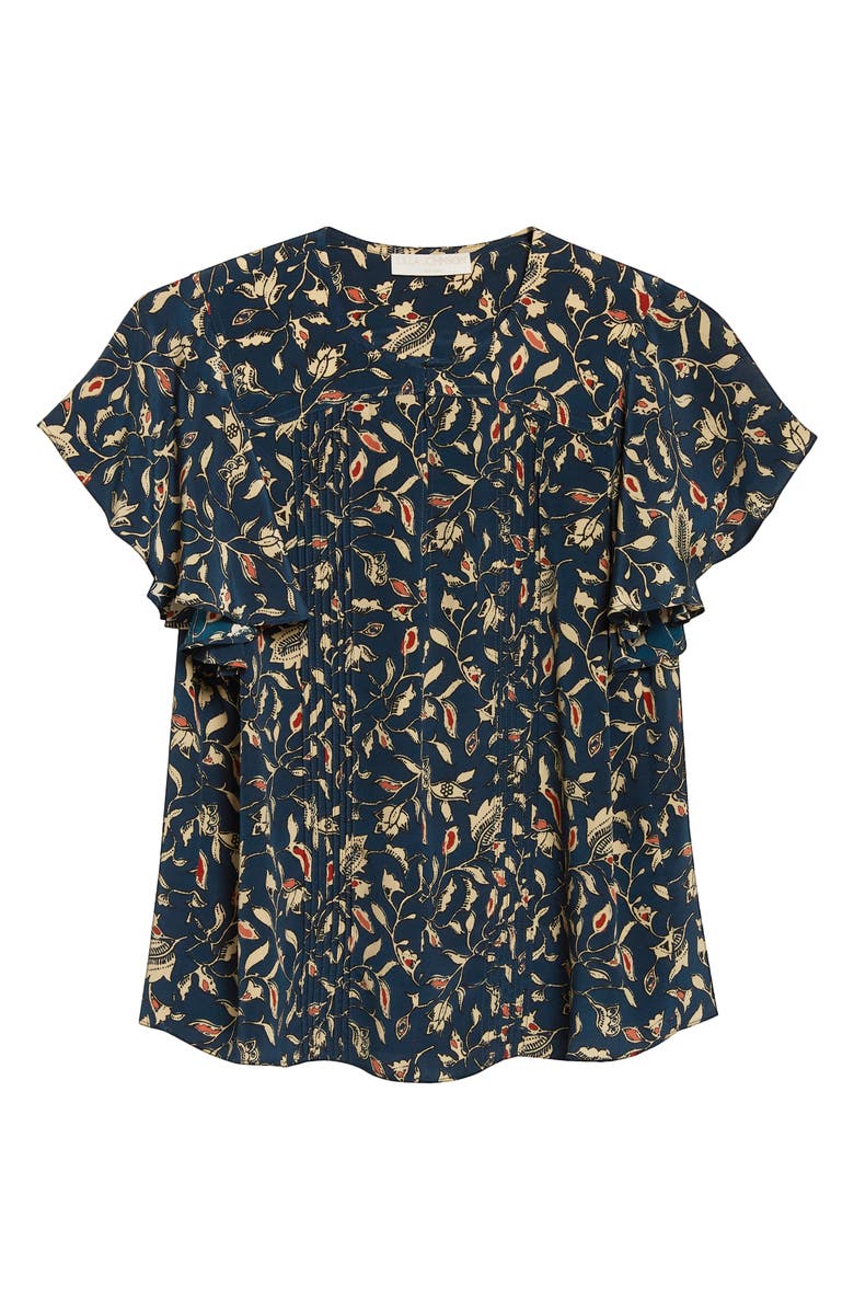 Ulla Johnson Adoni Floral Silk Split Neck Top, Alternate, color, Midnight Garden