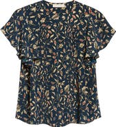 Ulla Johnson Adoni Floral Silk Split Neck Top