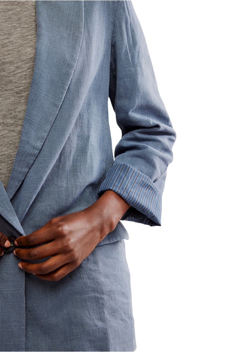 Free People Prep School Linen Blend Blazer, Alternate, color, Vintage Indigo