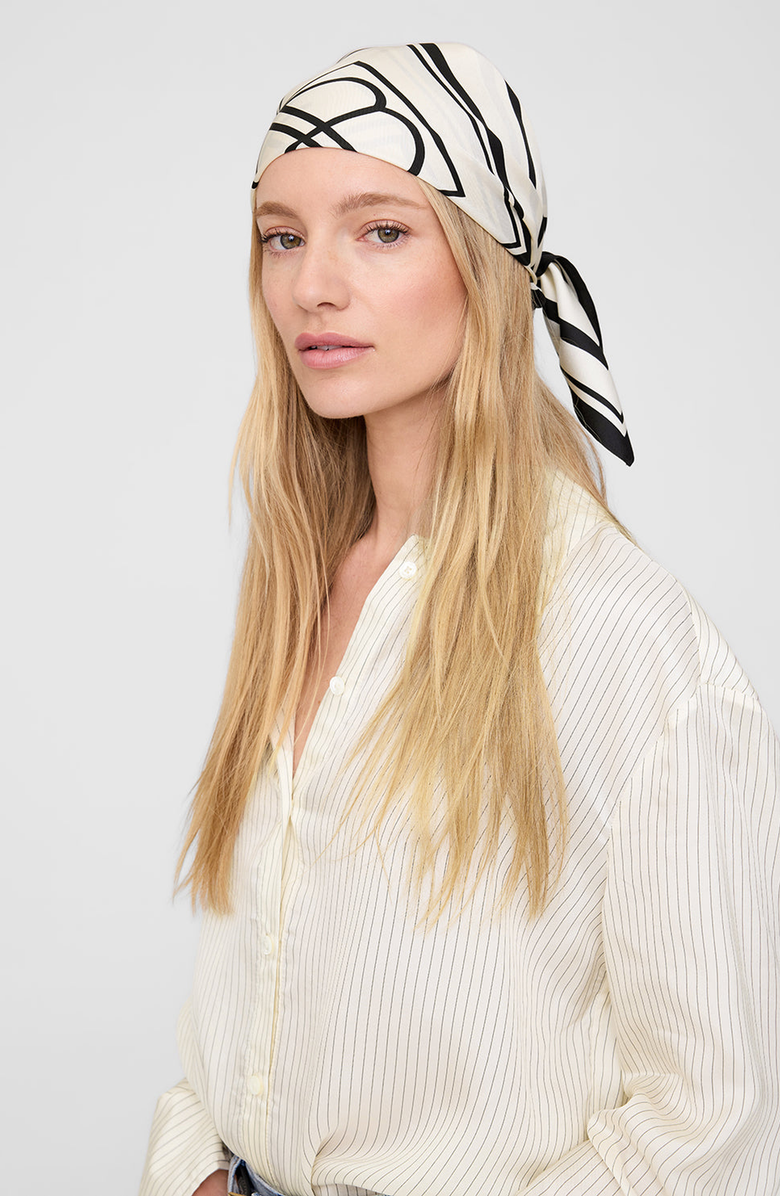 ANINE BING York Scarf, Alternate, color, Ivory / Black Monogram